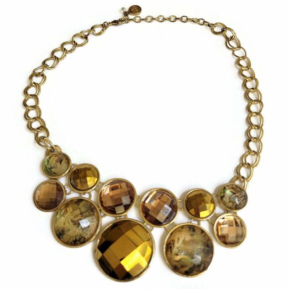 Y2K Golden Tone Reflective Statement Necklace - Chic Vintage Accessory - Picture 3 of 10